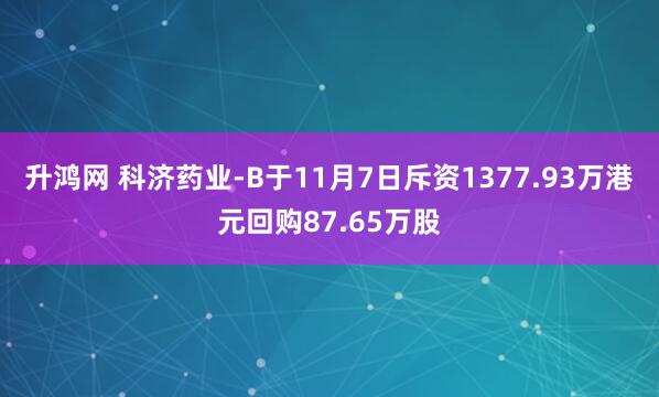 升鸿网 科济药业-B于11月7日斥资1377.93万港元回购87.65万股